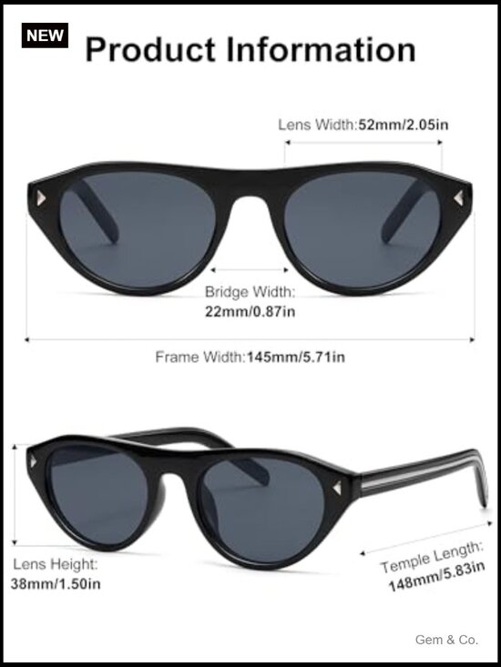 Retro Oval Cat Eye Sunglasses UV400 Lightweight PC Frame Vintage Sun Glasses